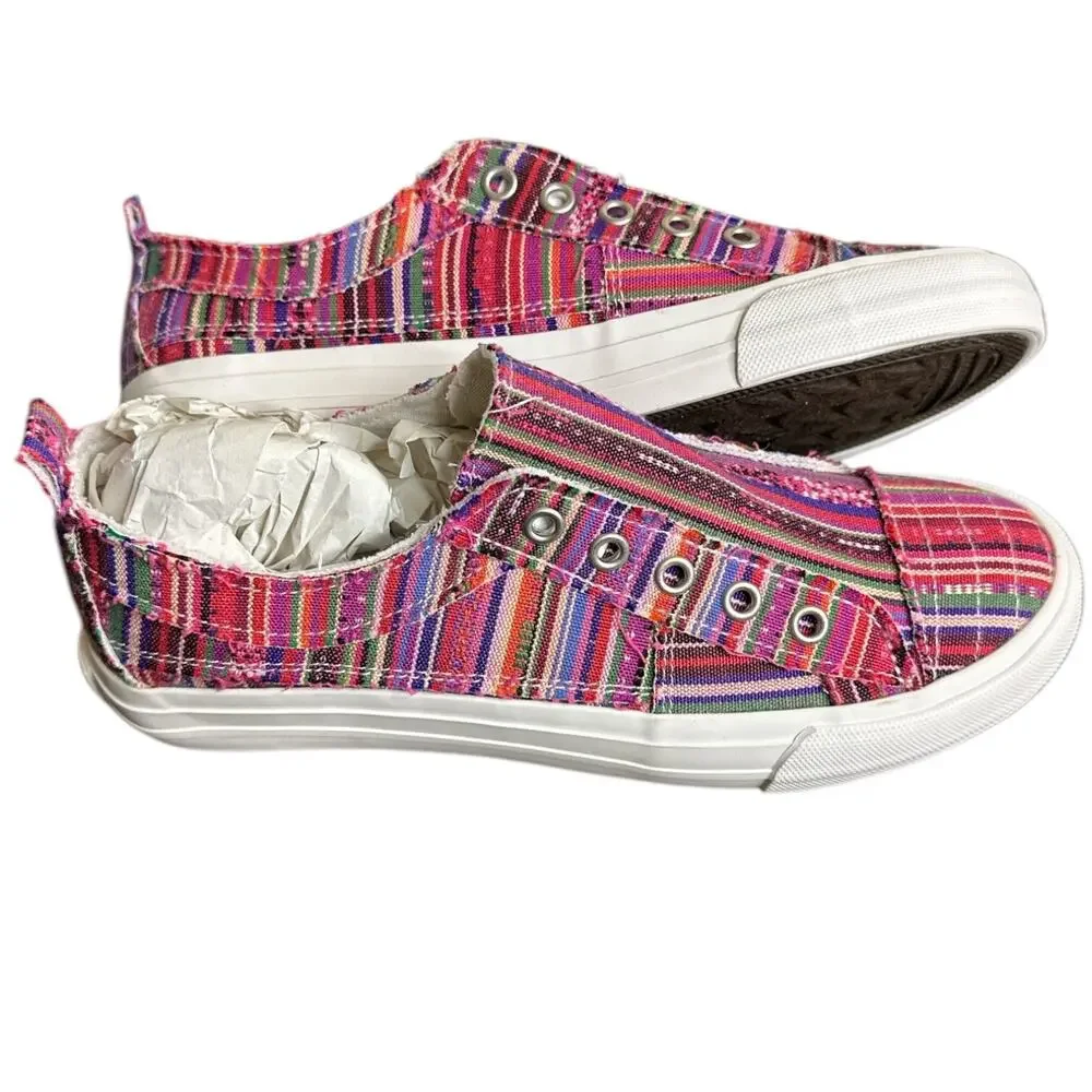 Gypsy Jazz Shoes Womens 8 Pink Striped Multicolor‎ Pull-on Pedra Sneakers NEW